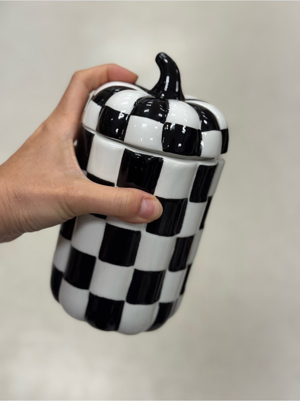 Black & White Checkered Ceramic Decorative Jar with Lid